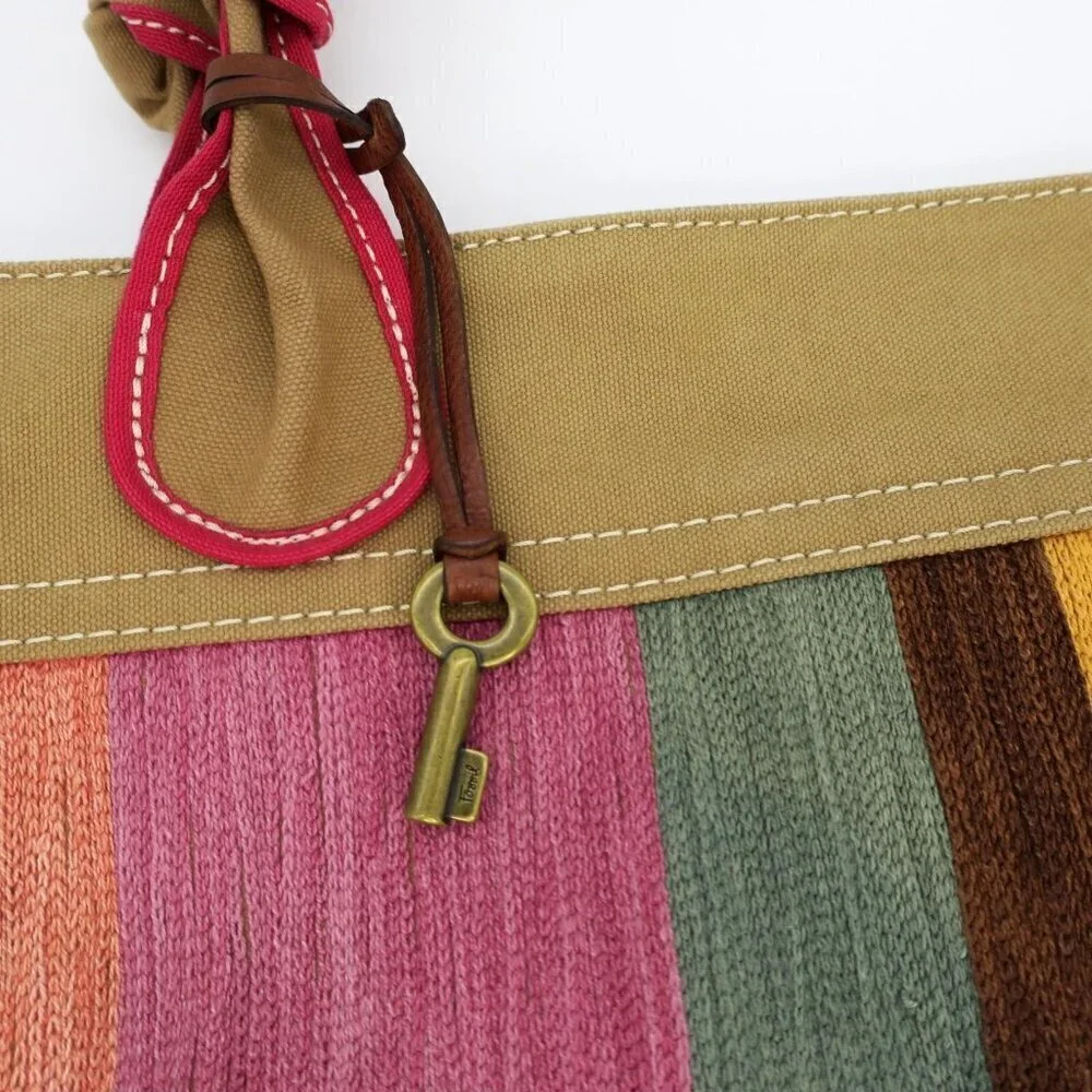 Fossil Multicolor Striped Purse Canvas Large Shoulder Bag - Picture 3 of 4